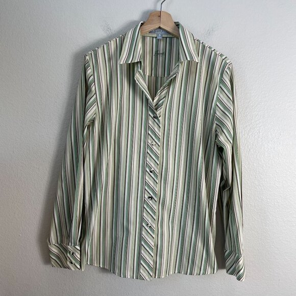 Foxcroft Womens 14 Wrinkle Free Striped Button Up Shirt Long Sleeve Blouse Top - Picture 6 of 9